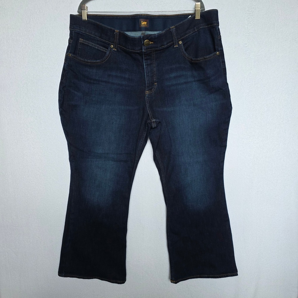 Lee Bootcut Jeans Womens 20W Petite Dark Blue Excellent Elastic Waist Comfort